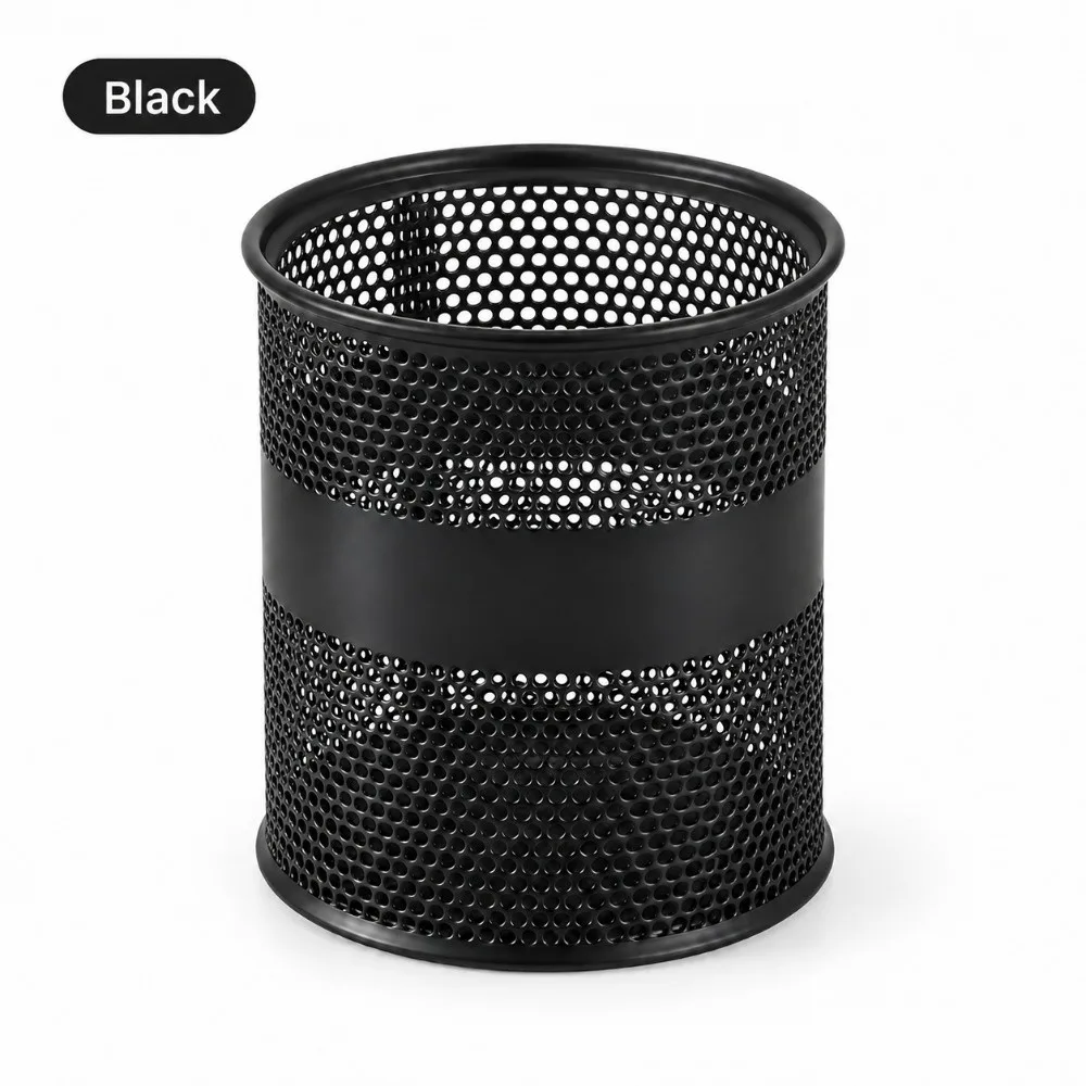 Practical Round Shape Pen Holder Iron Material Metal Mesh Pencil Holder Hollow Design Stationery Organizer For Students