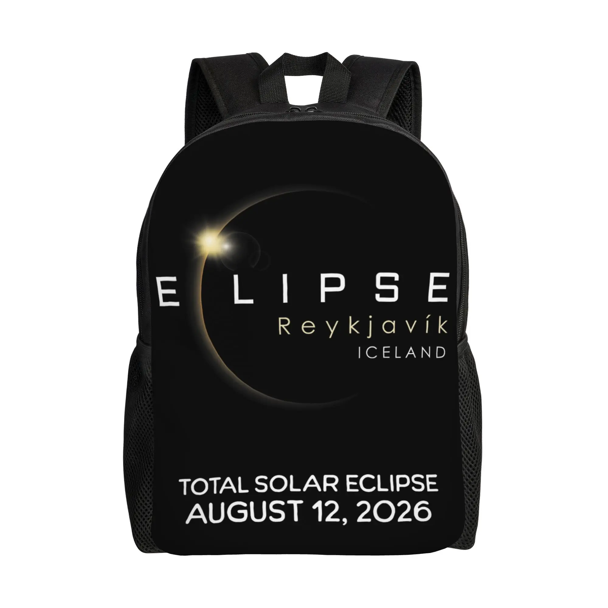 Iceland Eclipse 2026 August 12 Total Solar Reykjavík Backpack Outdoor Student  Daypack for Men Women College Shoulder Bag