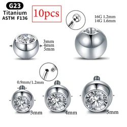 10pcs G23 Titanium DIY Replacement Spare CZ GEM Balls Eyebrow Labret Belly 16G 14G Barbell Bar Piercing Accessories Body Jewelry