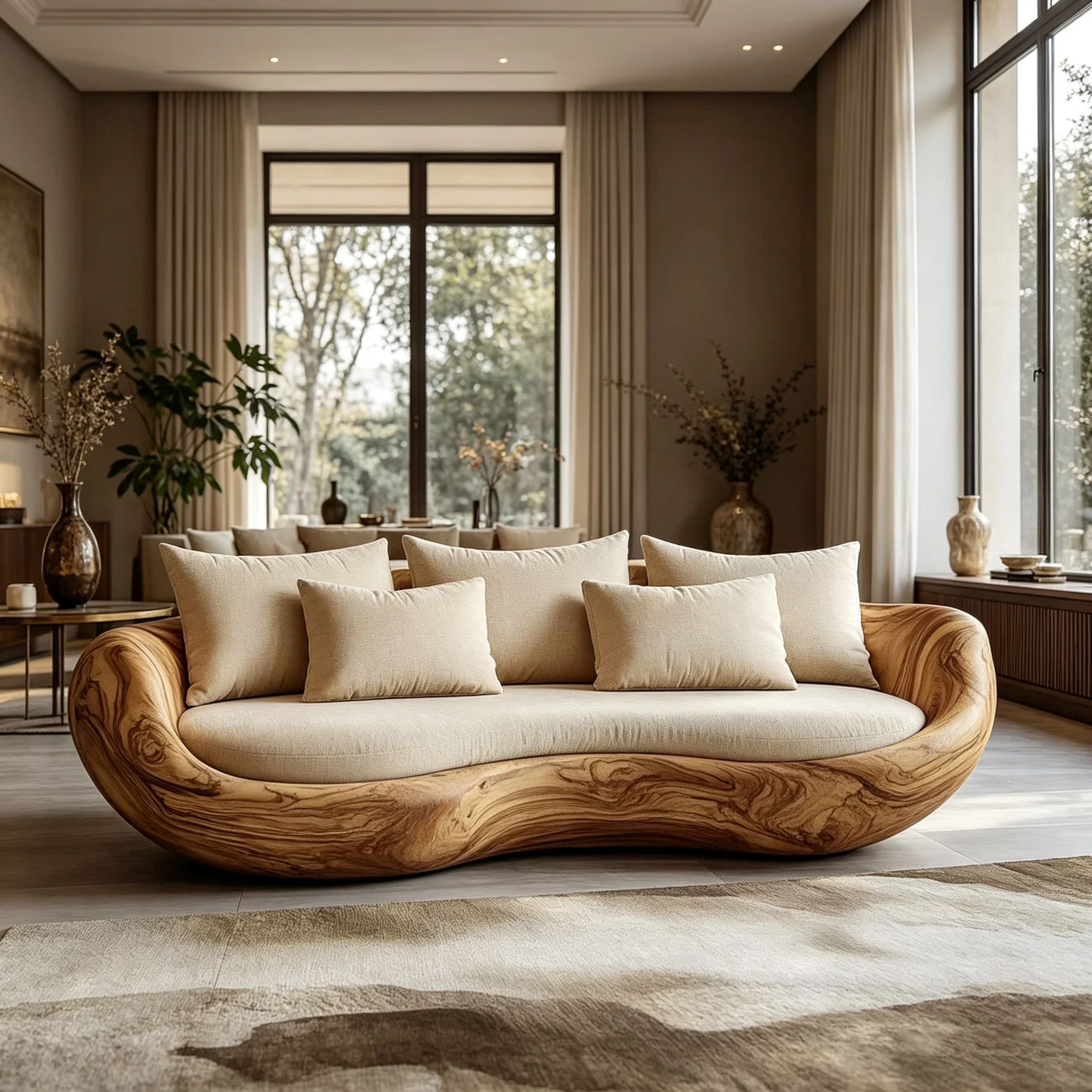 G*-Modern Organic Curved Multi-Seat Sofa with Durable Wood Grain Frame and High-Quality