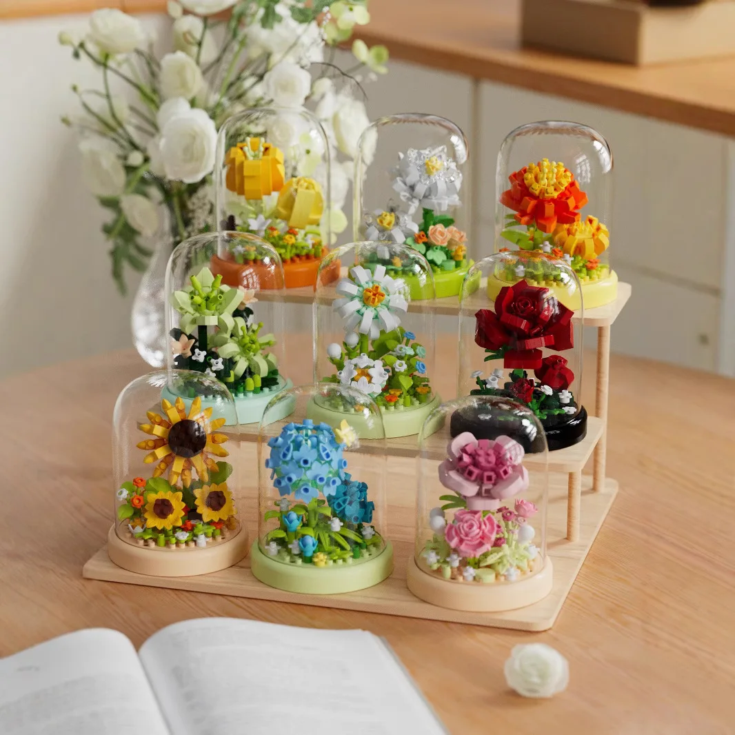 Idea Micro Diamond Block Flower Bricks Tulip Sunflower Hydrangea Rose Lily Daisy Nanobrick Toys Exhibition Booth For Girls Gifts