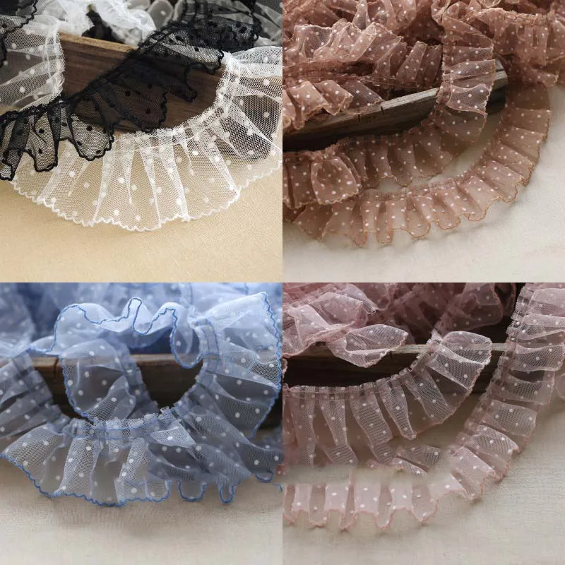 30Yards Ruffle Pleated Organza Dots Lace Ribbon Trim 60mm Sewing Wedding Craft DIY for Hats Dress