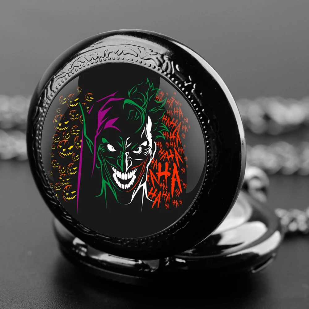 

Joker Design Glass Dome Quartz Pocket Watch With Durable Chain Arabic Numeral Dial For Men And Women Creative Gifts