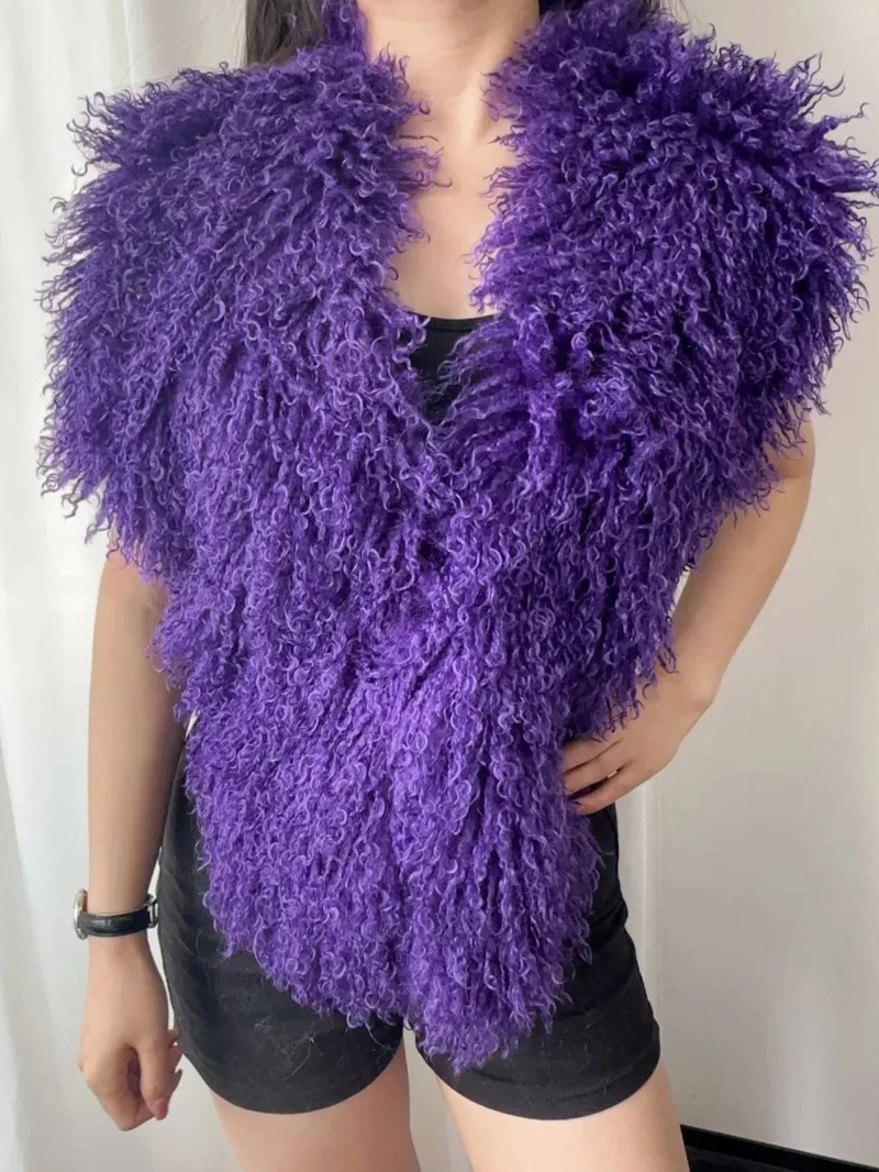 

New Faux 2025 Fur Vest For Women Imitation Shearling Sexy Backless Halter Top Autumn Winter Chic Clothing 23FKE