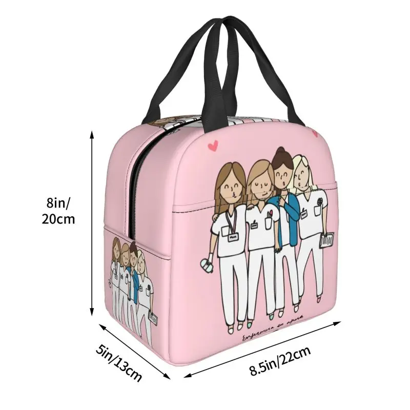 Cartoon Dames Verpleegkundige Arts Bedrukte Lunchtas Vrouwen Herbruikbare Koeler Thermisch Geïsoleerde Lunchbox Multifunctionele Food Bento Box