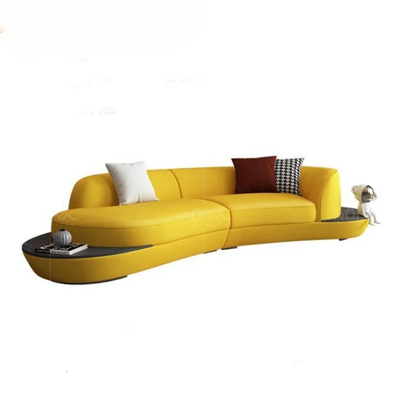 Luxury elegant design yellow leather curved sofa set design modern curved sofa living room