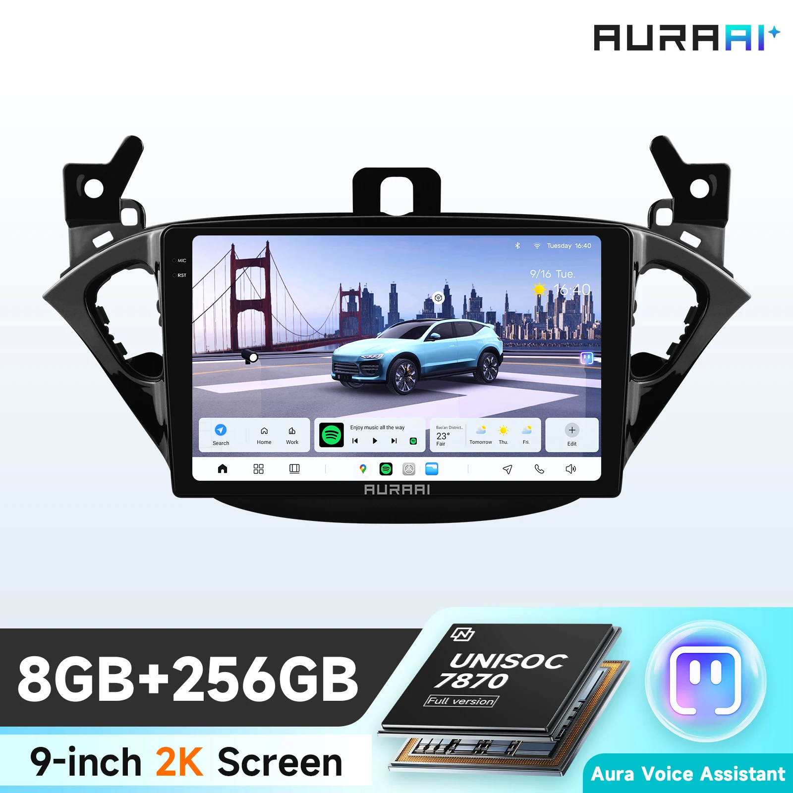 AURAAI Intelligent Android 13 Car Radio For Opel Adam 2013 -2016 for Corsa E 2015 -2019 Carplay ADAS 360Camera 2K Screen 8G 256G