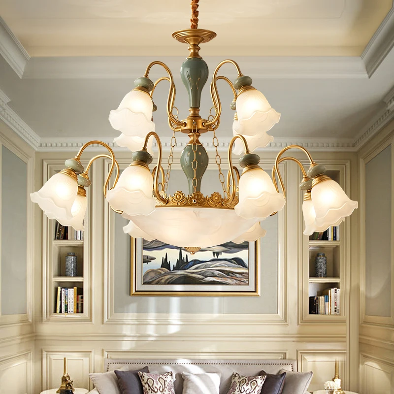 European Style Luxury Chandelier Bedroom Living Room Light E27 Bulb Ceramic Full Size Villa Light Hot Sale