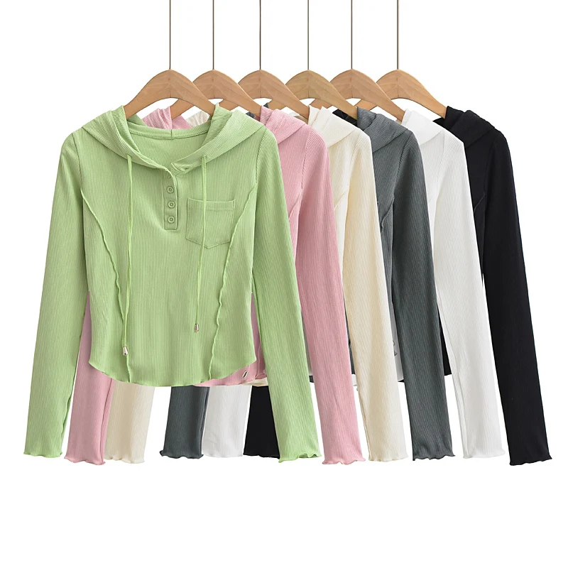 

Vintage clothes long sleeve crop top korean streetwear t shirt cropped Fall outfits women fashion t shirts hooded bright line