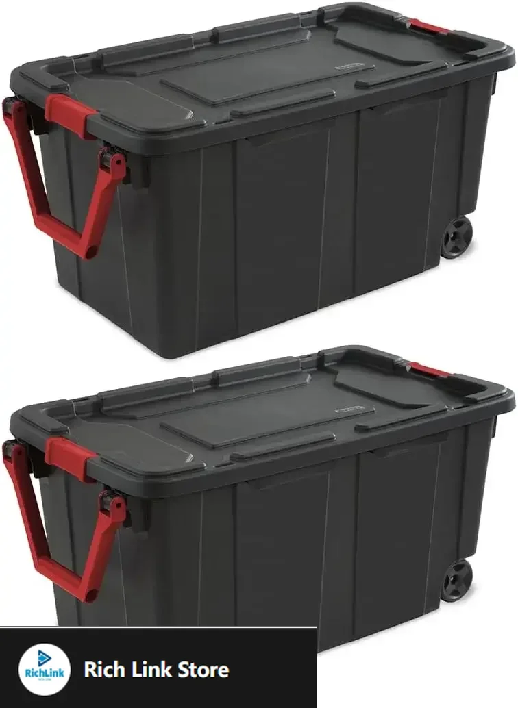 

40 Gallon Lidded Home Storage Bins, Durable Stackable Industrial Storage Containers Tote, Organizing Tote Tub Box with Wheeled