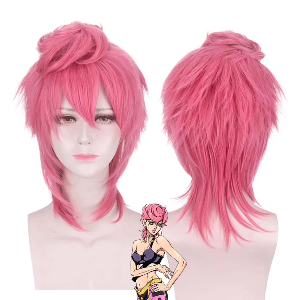 

Хэллоуин Вечеринка Невероятные Приключения ДжоДжо Трош Ту UNA Розовый Короткий Парик Для Мужчин