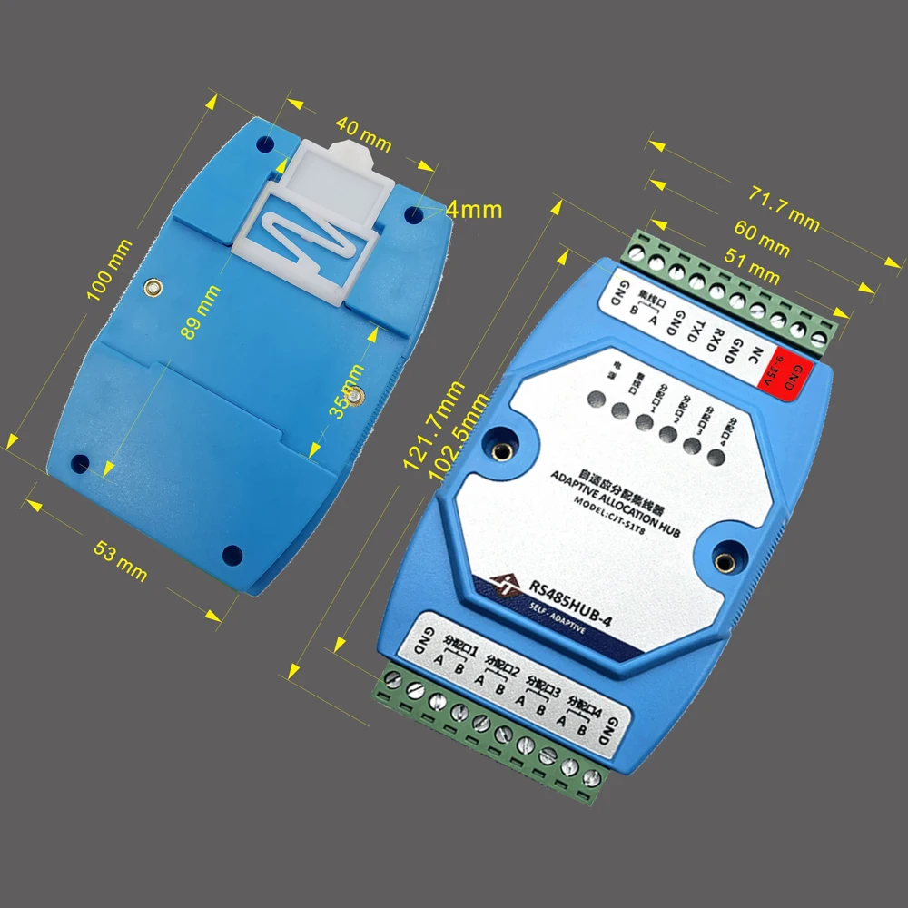 

4-Channel 485 Isolated Adaptive Hub Distributor, Sharer, Splitter, 1-In, 4-Out Industrial Grade Optoelectronic Isolation