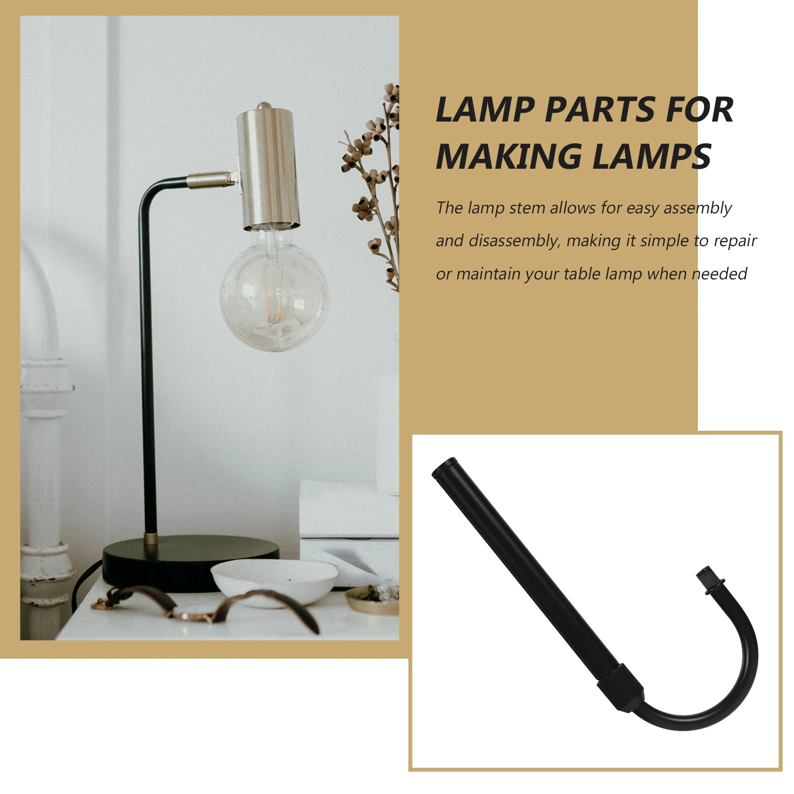 

Adjustable Black Iron Curved Stem Lighting Fixture Extension Rod for DIY Table Lamp Decor Parts Light Fixture Stems Threaded