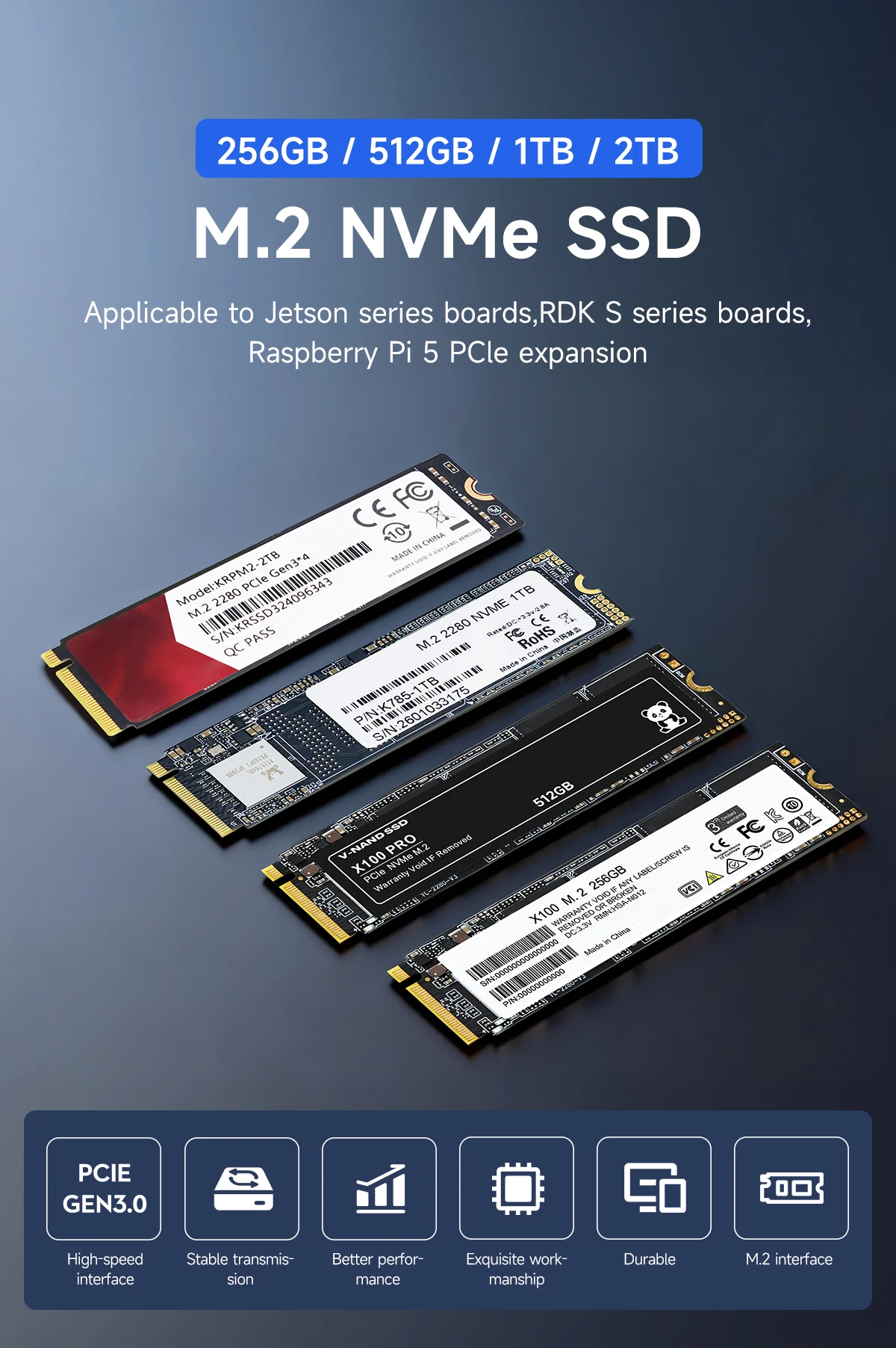 SSD Solid State Drive 256G M.2 PCle 3.0 Schnittstelle NVMe-Protokoll Fast Tead und Schreiben für Jetson Raspberry Pi Board Laptop Desktop – Detail 1