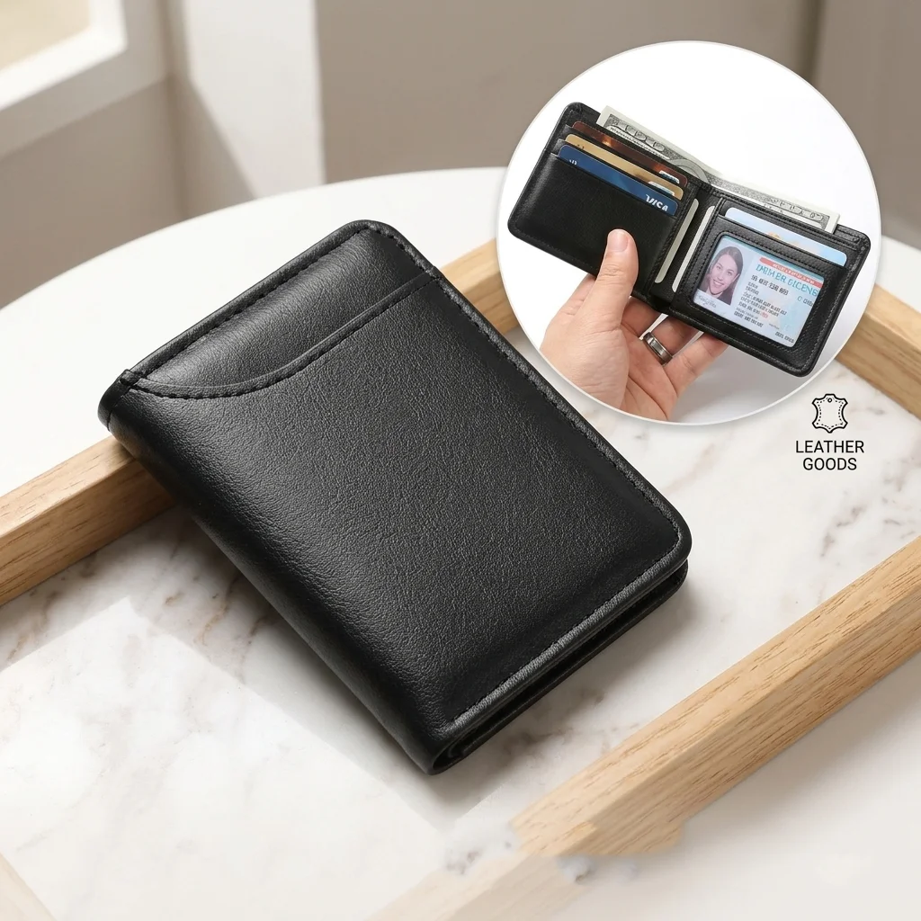 Men's Bifold Short Wallet Slim PU Leather Card Holder Compact Multi-Slot Purse with ID Window for Daily Business and Travel