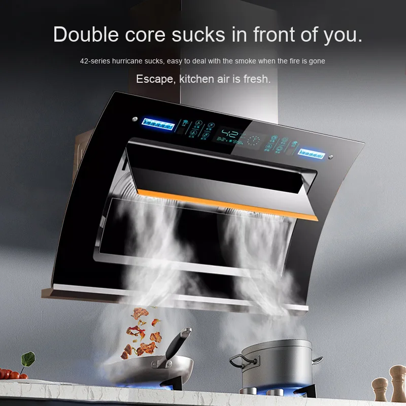 Electric Double Motor Range Hood for Large Kitchen Side Suction Automatic Cleaning Factory Wholesale for Household Use