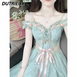 Sweet Princess Style Maxi Suspenders Dress Women's Summer High-Grade Temperament Pure Desire French Fairy Long Dresses