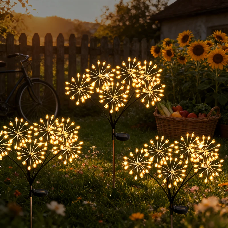 

New Outdoor Solar Firework Lights IP65 Waterproof Walkway Ground Lights Suitable for Patio Yard Path Garden Party Decoration
