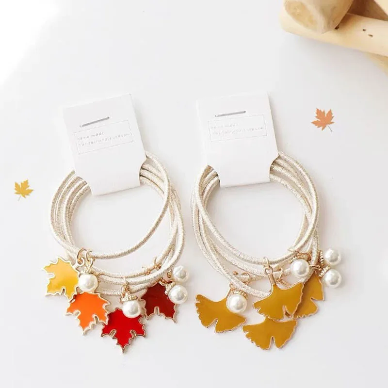 Changes in Leaf Design of Maple Leaves Ginkgo Leaf Forest Series Head Rope Girl Heart Skin Band Hair Rope