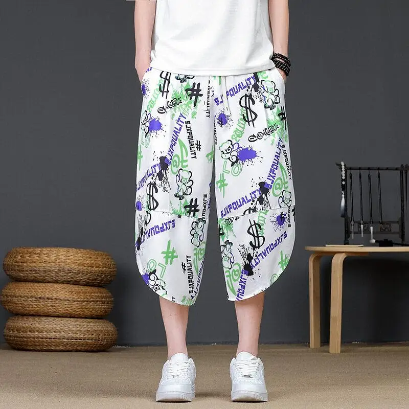 Men's Summer Beach Shorts Floral Pattern Lightweight Thai Radish Pants Drawstring Cropped Design