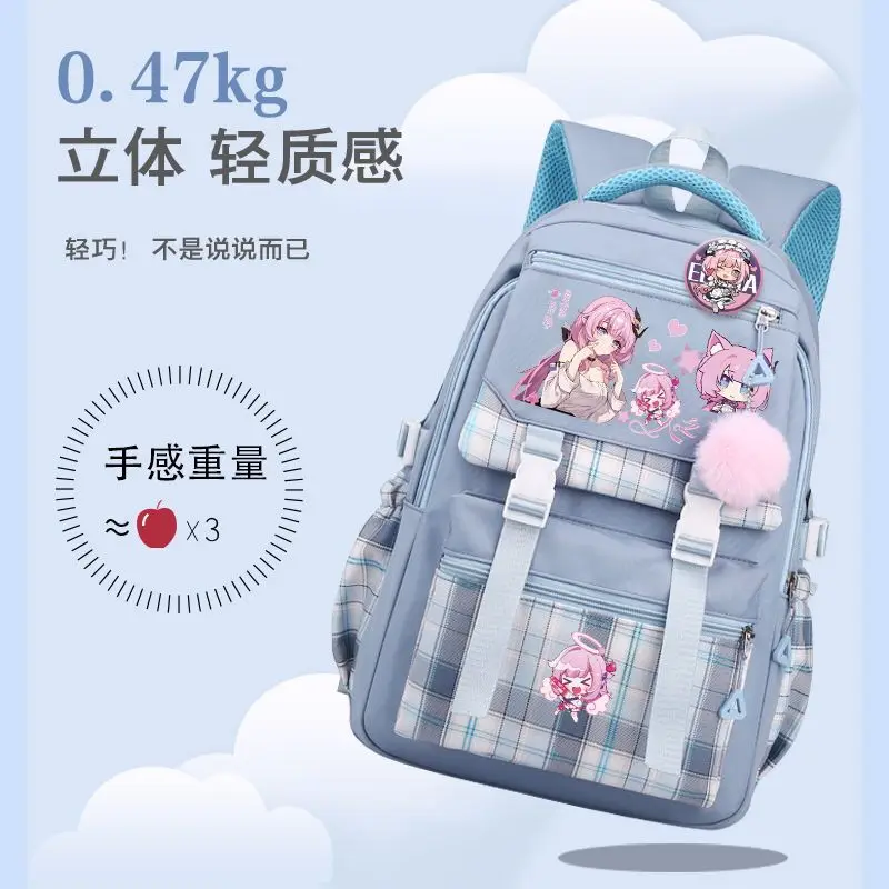 Honkai Impact 3Rd Merchandise School Bag Large Capacity Elysia Lightweight Backpack Casual Student Plaid Anime