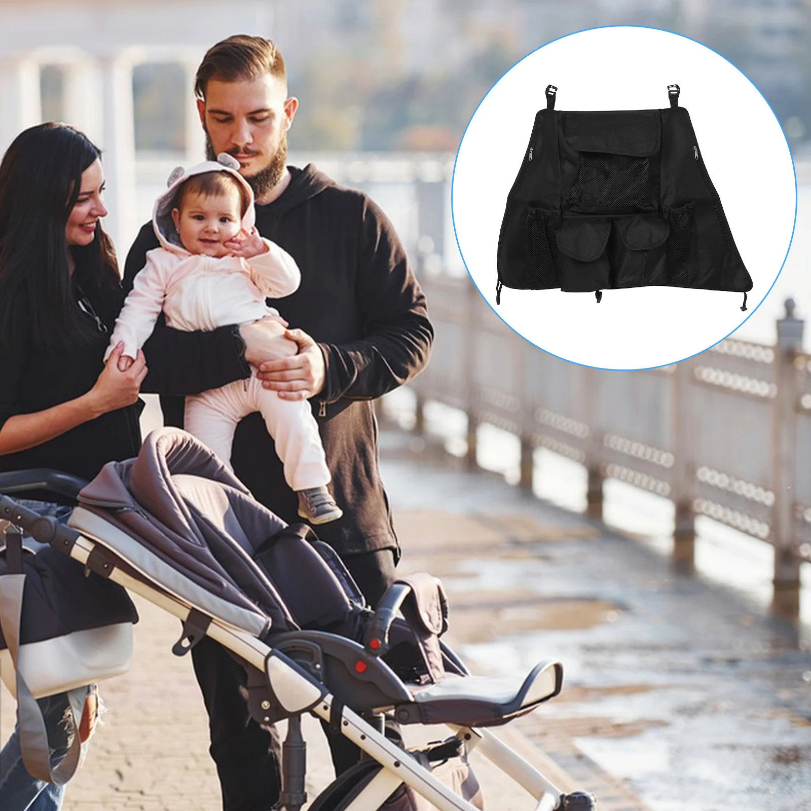 

Large Capacity Baby Stroller Organizer Bag Universal Fit Adjustable Storage For Diapers Wipes Travel Essentials Stroller Storage