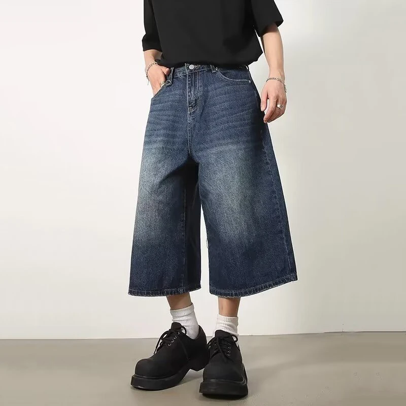 Vintage Y2k Baggy Denim Shorts Wide Leg Pants For Women&Men Fashion High Waisted Wash Knee Length Jeans Shorts Oversize Pants