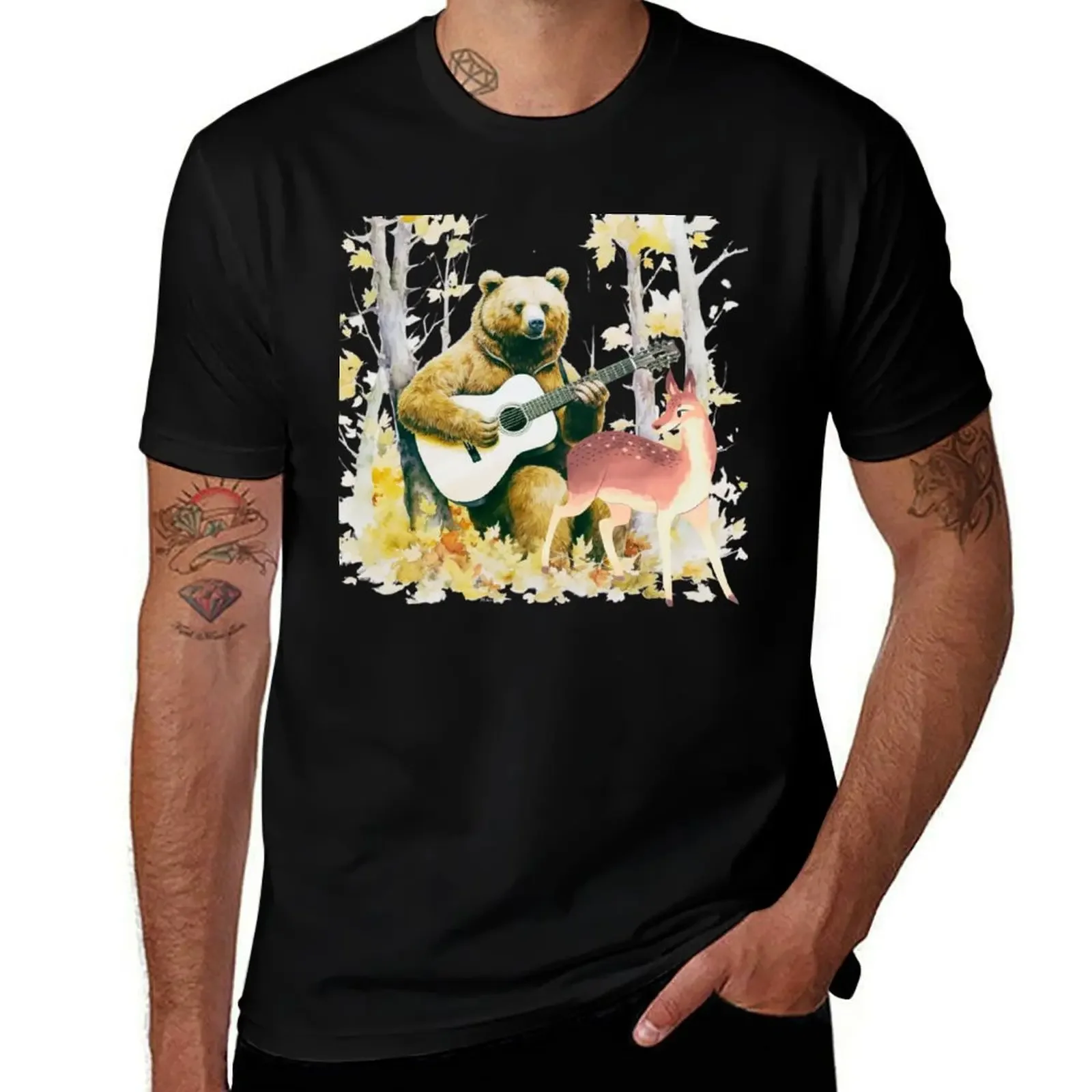 

Bear Playing On Guitar T-Shirt cute tops anime figures summer top plus sizes T-shirt men