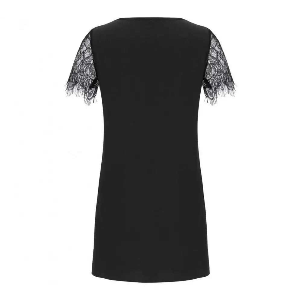 Women Mini Dress Elegant V Neck Sequin Lace Mini Dress for Women Soft Solid Color Short Sleeves Summer Dress Stylish Ol Commute