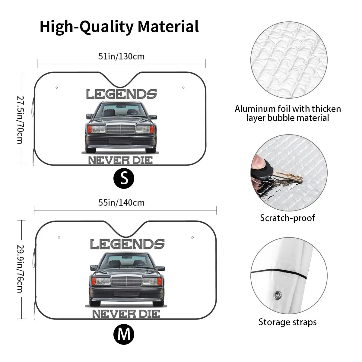 Vintage Car W201 Sunshade Windscreen Classic 190E Awesome Car Front Window Visor 70x130cm Car Sunshade Blinds Sun Shade Protect