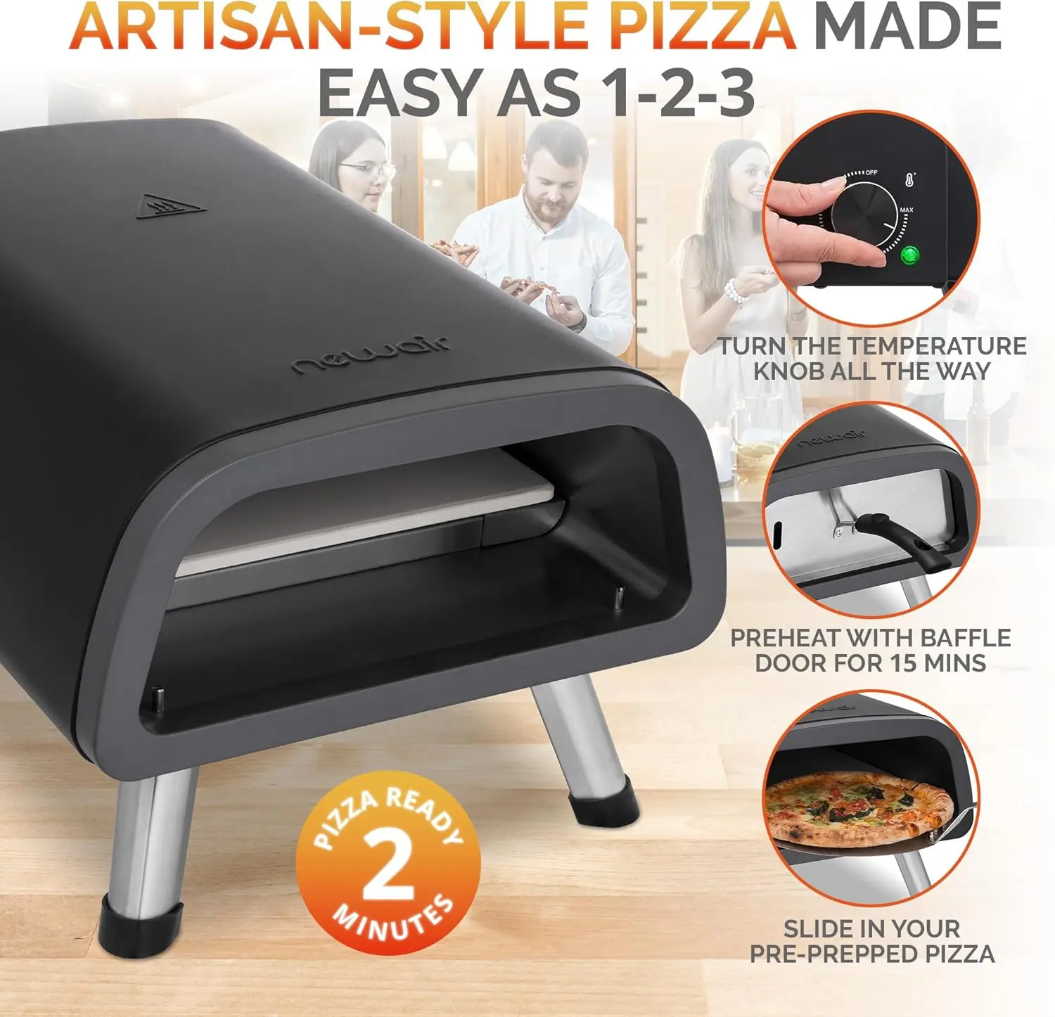 Pizza Oven - Pizza Maker Machine for Home and Outdoor, 1850W Convection Oven Countertop Pizza Pan,Water Resistant Portable Stove