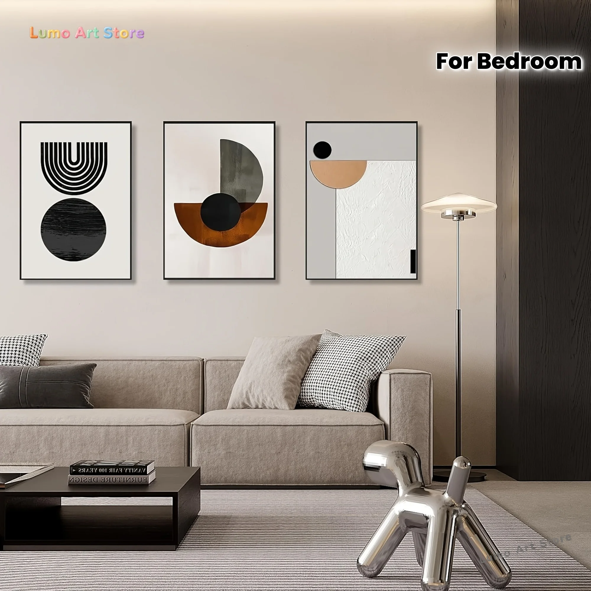2D Flat, 2D Flat, Three-Piece Frameless Modern Geometric Pattern Design, Large Canvas Poster for Decorating Living Room Walls