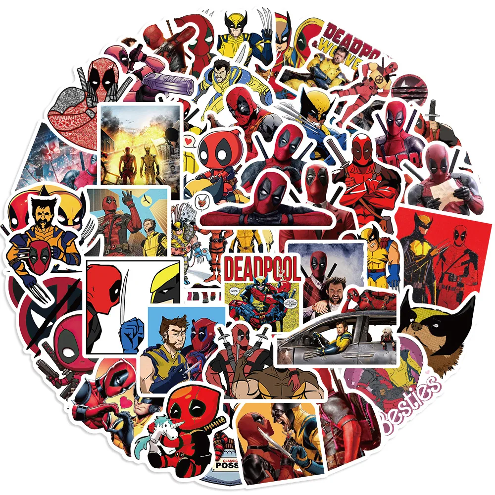 10/50PCS Cartoon Deadpool Wolverine Stickers Disney Marvel Movie Anime Laptop Guitar DIY Graffiti Sticker Pack Kids Toy Gift