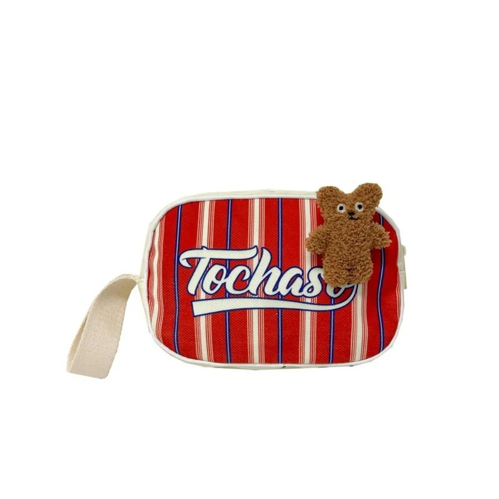 

Key Storage Bag Preppy Style Stripes Handbag Letter Zipper Children Clutch Bag Bear Vintage Kids Coin Purse Outdoor