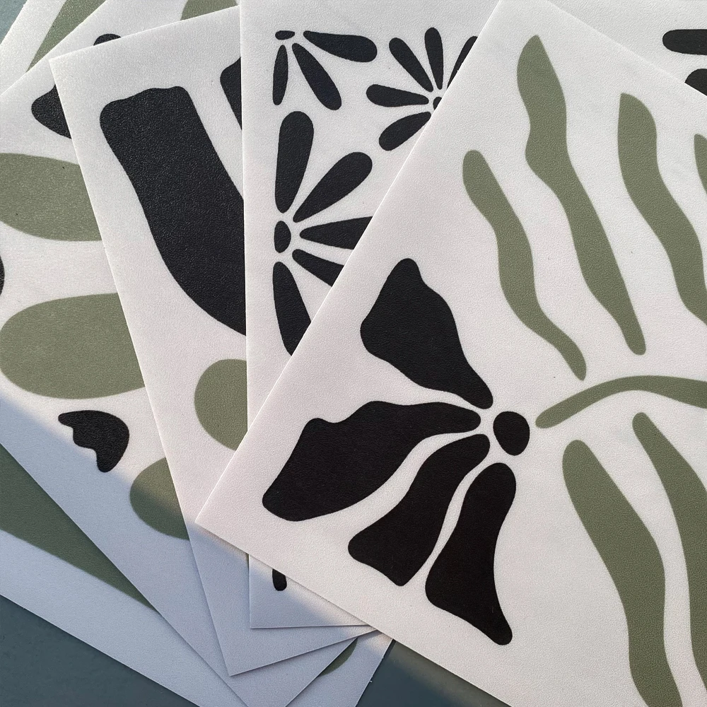 Abstract art Sage flowers Backsplash Wall Tile Stickers,  Waterproof Peel and Stick, Matisse inspired Tile decals for Kitchen