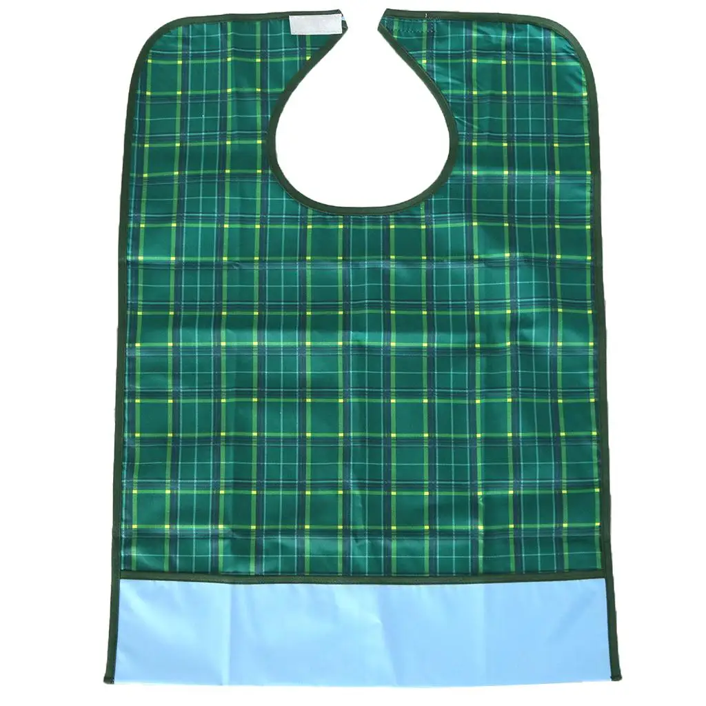 Grande PVC reutilizável adulto Mealtime Bib, Avental protetor com padrão de grade, roupas incapacitáveis, impermeável, 3 cores