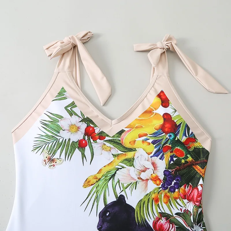 Bañador de dos piezas con estampado Floral y falda para mujer, traje de baño Retro con lazo para vacaciones, Monokini, Vestido de playa