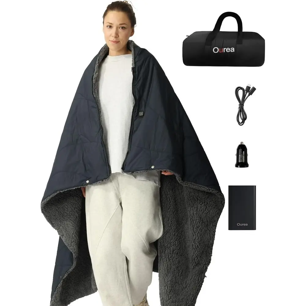 

Rechargeable 12V Outdoor Heated Blanket with 3 Temperature Settings, Portable for Camping, Car, and Stadium Use, Includes 20000m