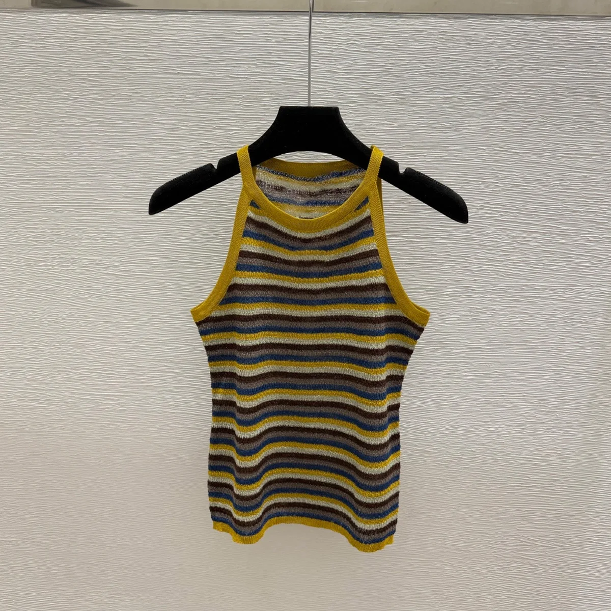 High Quality Women Halter Neck Sleeveless Tank Top Multi Color Striped Fitted Sheer Short Camisole lyt2671395