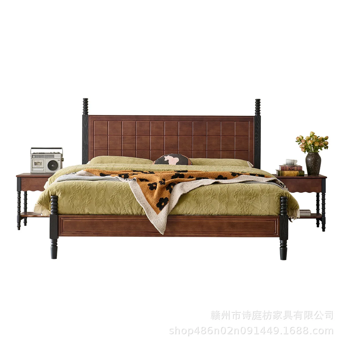 

Double be d retro medieval high back 1.8 solid wood b ed Sylvan bedroom princess bed modern American solid wood be d