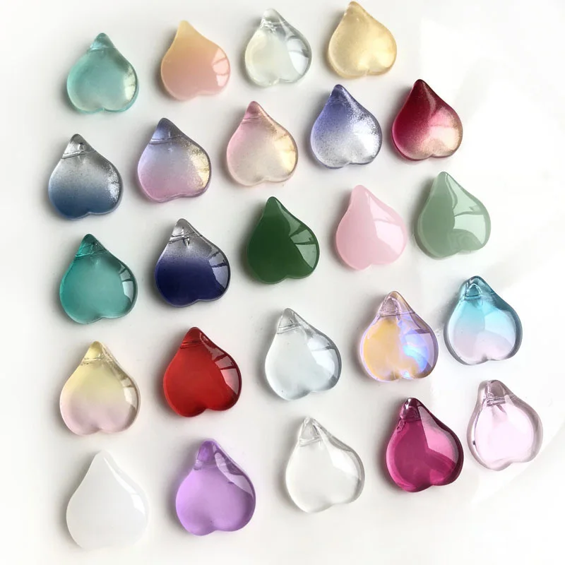 10pcs 15x13mm Heart Shape Petal Lampwork Crystal Glass Top Drilled Pendants Loose Beads for Jewelry Making DIY Crafts Findings