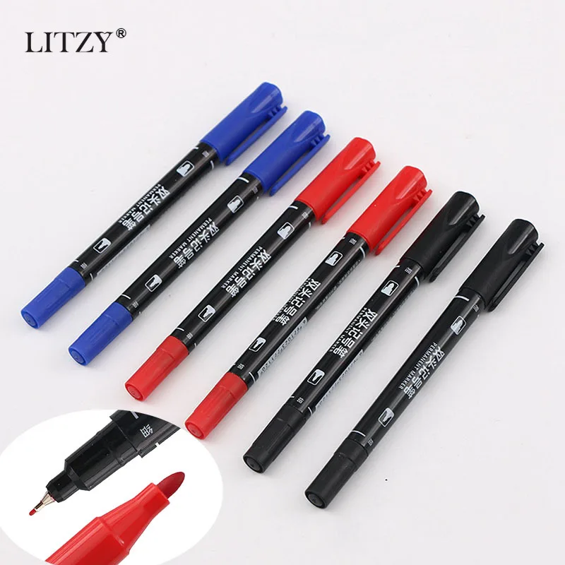 10 pcs Dual Tip Permanent Marker Waterproof Marker Pen Fine/Medium Point 0.5mm-1mm Pen Marker Black Blue Red Ink Art Supplies