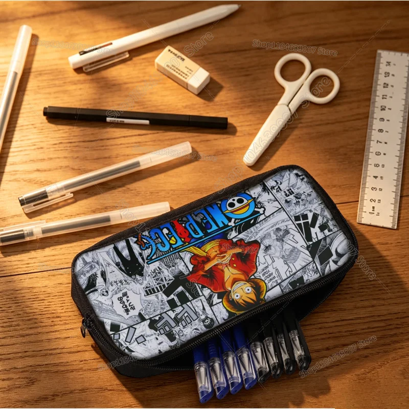 Anime Luffy Cancas Student Pencilcase One Pieces Print Pencil Bag School Supplies Stationery Storage Pouch Pen Box Case - view 2