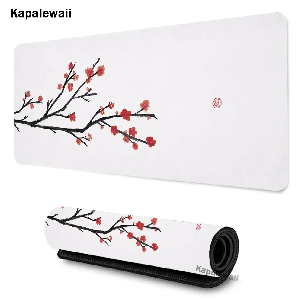 

Cherry Blossom Art Mouse Pad Japan Sakura Card Black Table Mat Big Mousepad Gamer Carpet Gaming Keyboard Mouse Mats Accessories