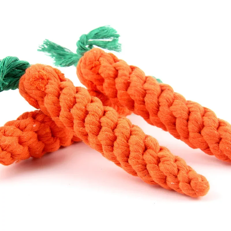 Dog Chew Toys Carrot Knot Rope  Cotton Rope Dumbbell Puppy Cleaning Teeth Chew Toy Durable Braided Bite Resistant Pet Supplies