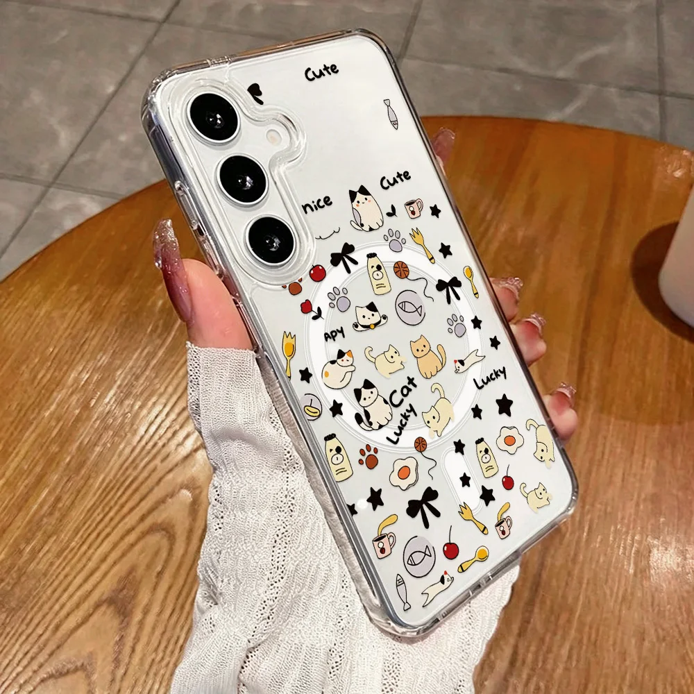 Magnetic Phone Case for Samsung Galaxy A57 A56 A54 A37 A36 A35 A17 5G A07 A06 A15 A16 4G Cases Soft Healing Fun Doodle Style
