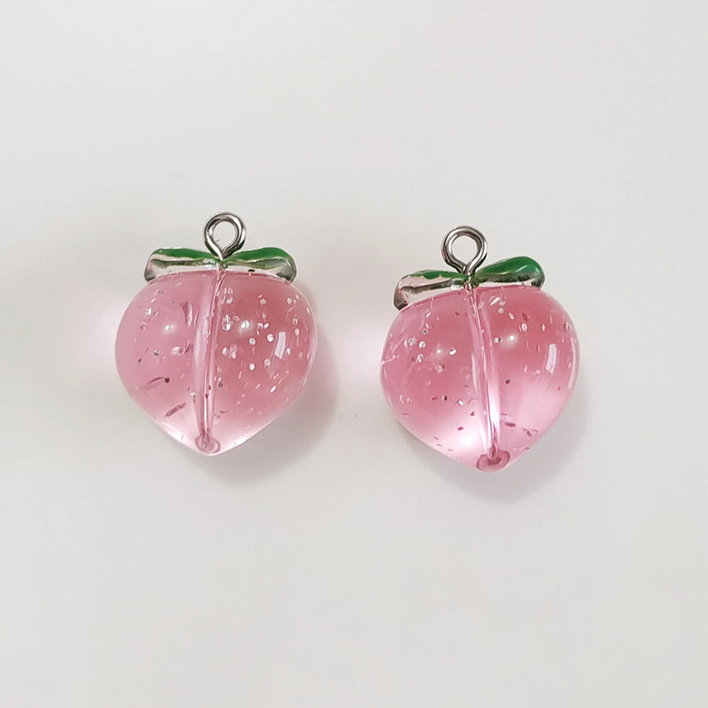 10 Buah Liontin Jimat Resin Datar Persik Transparan untuk Aksesori Pembuatan Perhiasan DIY Dekorasi Gantungan Kunci Kalung Anting