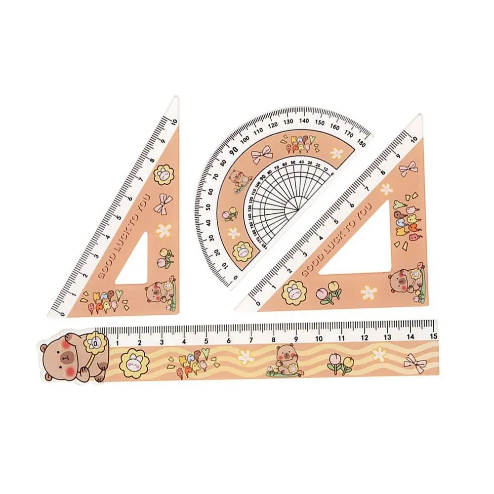 4 pz/set Creativo Acrilico Capibara Set di Righelli Strumenti di Disegno Simpatico Cartone Animato Righello Diritto Forniture Per Ufficio Set di Righelli Morbidi