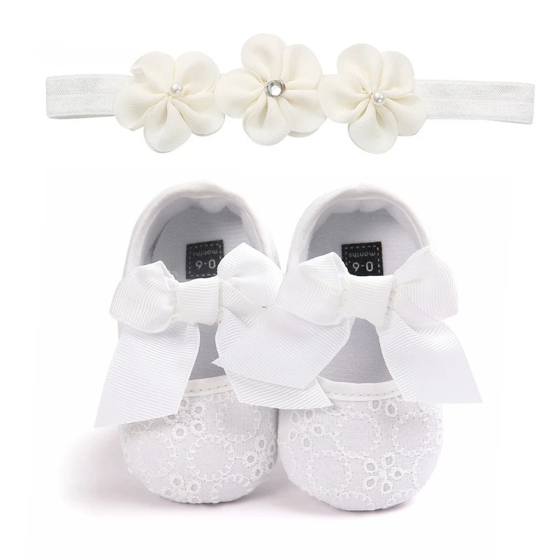 Hairband Flower Shoes Set Baby Girls Toddler Soft Shoes Infant Toddlers Walkers Princess Christening Shoe First Walkers 0-1 Year