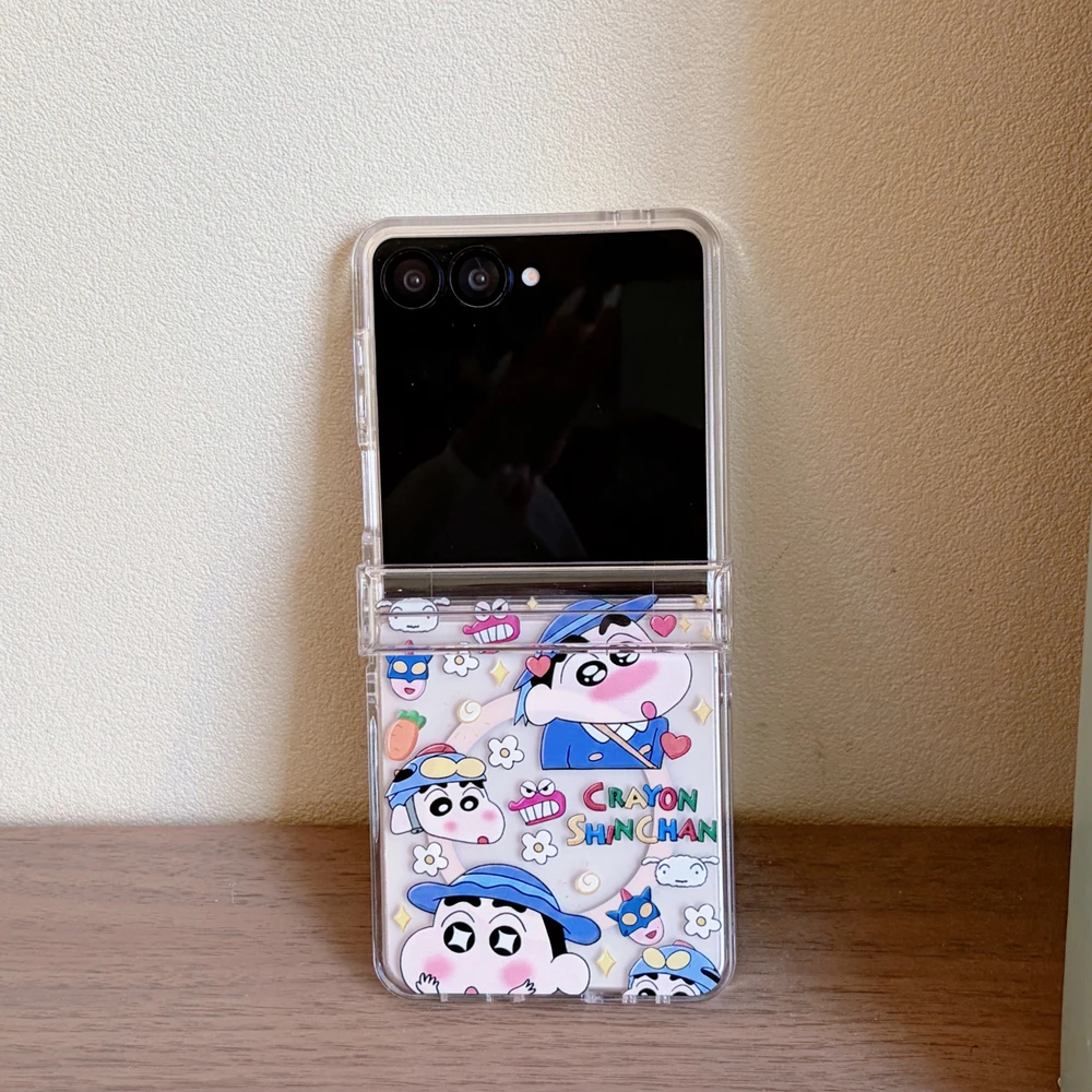 Cute Anime Crayon Shin-chan Magnetic Holder Magsafe Wireless Charge Phone Case For Samsung Galaxy Z Flip 8 7 6 5 Hard TPU Cover view 5